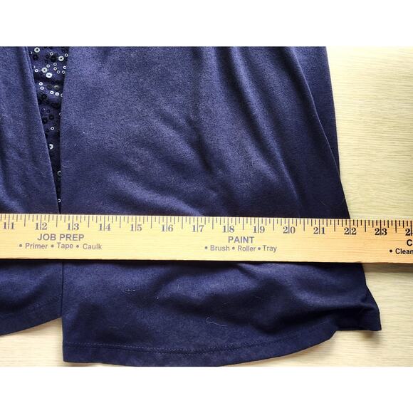 TOP/CARDIGAN & ATTACHED TANK-WHITE STAG-Navy Blue-Sequins-Long Sleeve-Size 12-14 - Picture 13 of 15